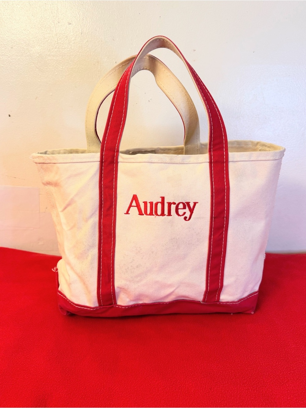 L.L Bean Boat and Tote Bag Medium Size Embroidered Aundrey USA Made